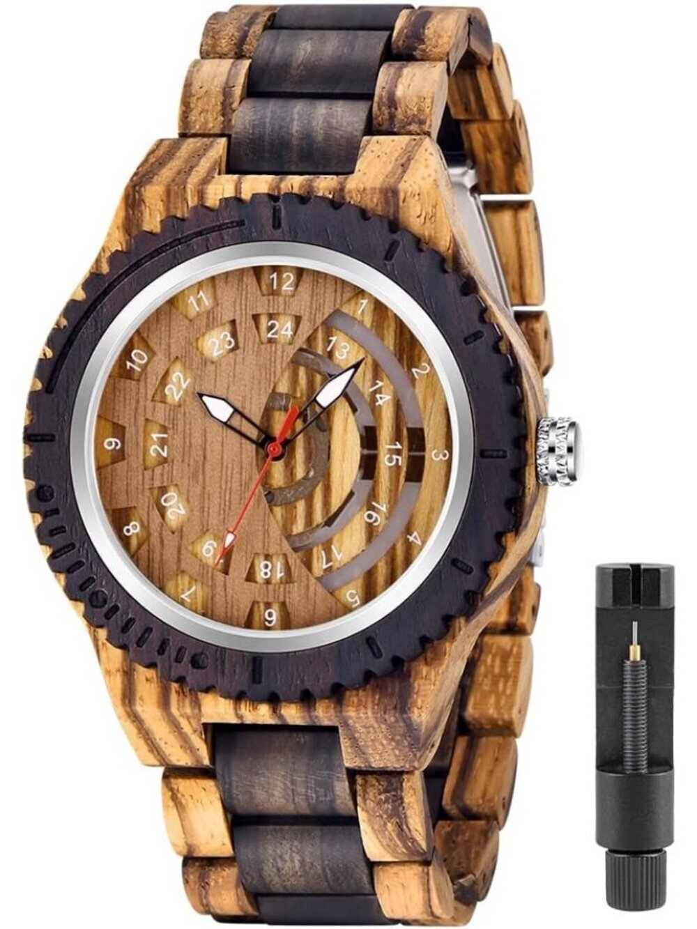Men's Brown Classic Handmade Crosshair Bamboo Analog Date Quartz Wooden Watch